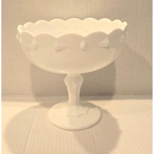 Vintage Indiana Glass Teardrop Milk Compote‎ Pedestal Compote Bowl Scalloped